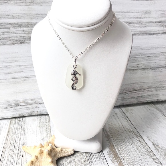 Artisan Jewelry - Sea Glass / Beach Glass Seahorse Charm Necklace